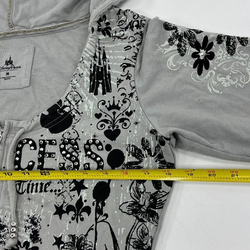 Women's Disney Parks Grey & Black Graphic Full Zip Hoodie - Size Medium