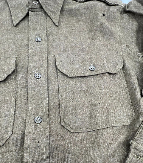 Vintage 50s Military Issue Wool Field Shirt Button Up Olive Drab Sz M