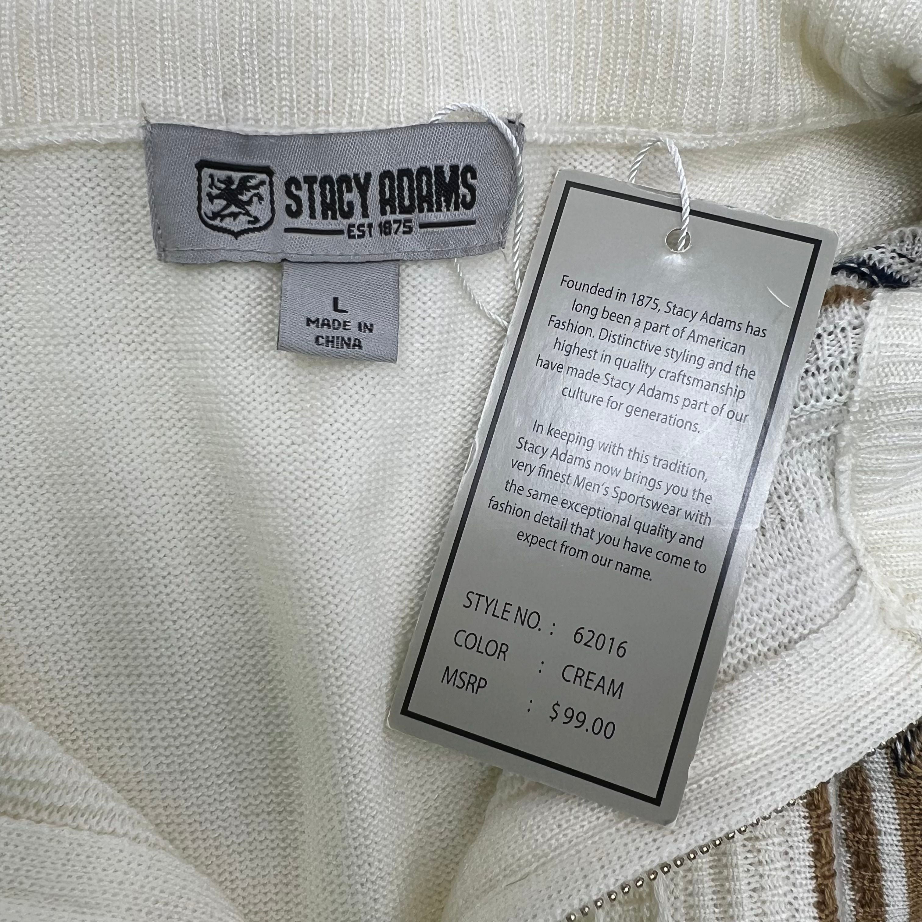 Stacy Adams Cream Geometric Quarter Zip Mock Neck Sweater Men's L NWT