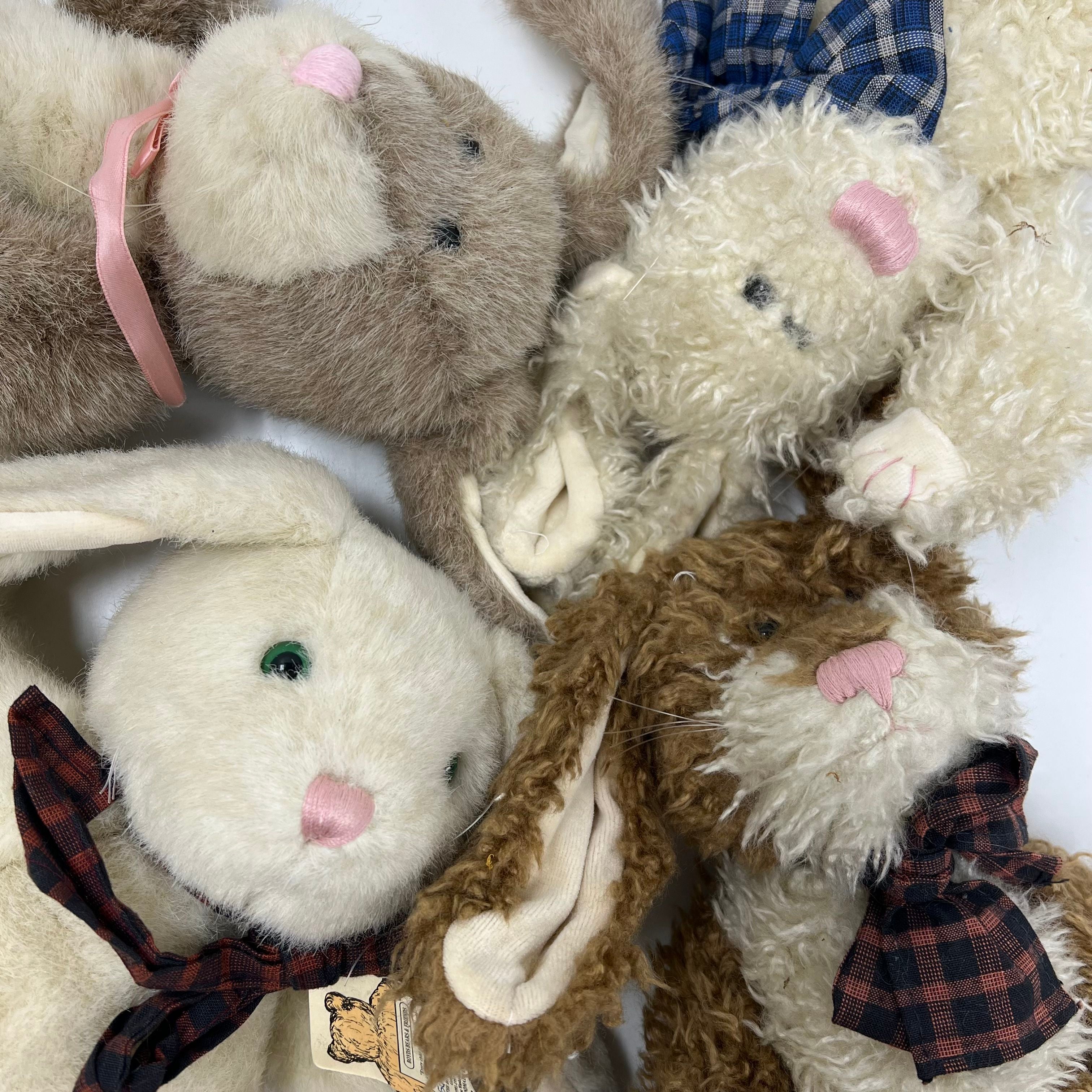 Vintage Boyds Collection Lot 4 J.B. Bean Plush Bunnies & Miniature Wood Sled