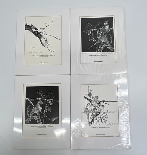 Vintage 80s John H Giebler Iowa Heritage Bird Art Prints Matted Set of 4 NOS