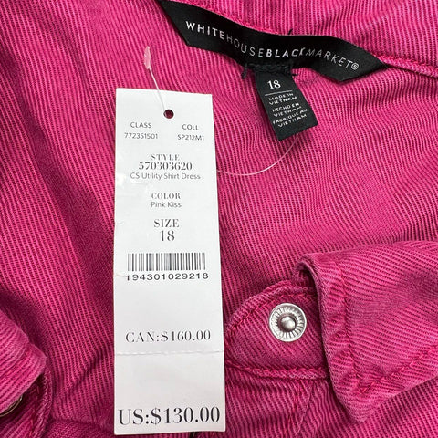 White House Black Market Utility Shirt Dress Sleeveless Lyocell Pink Kiss Sz 18