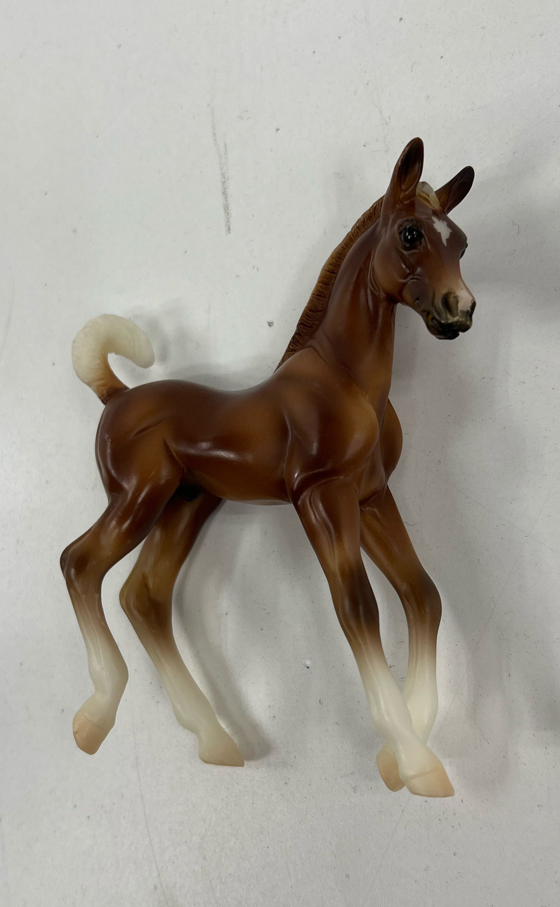Collectible Breyer Miniature Plastic Brown Horses & Dog Toys Lot