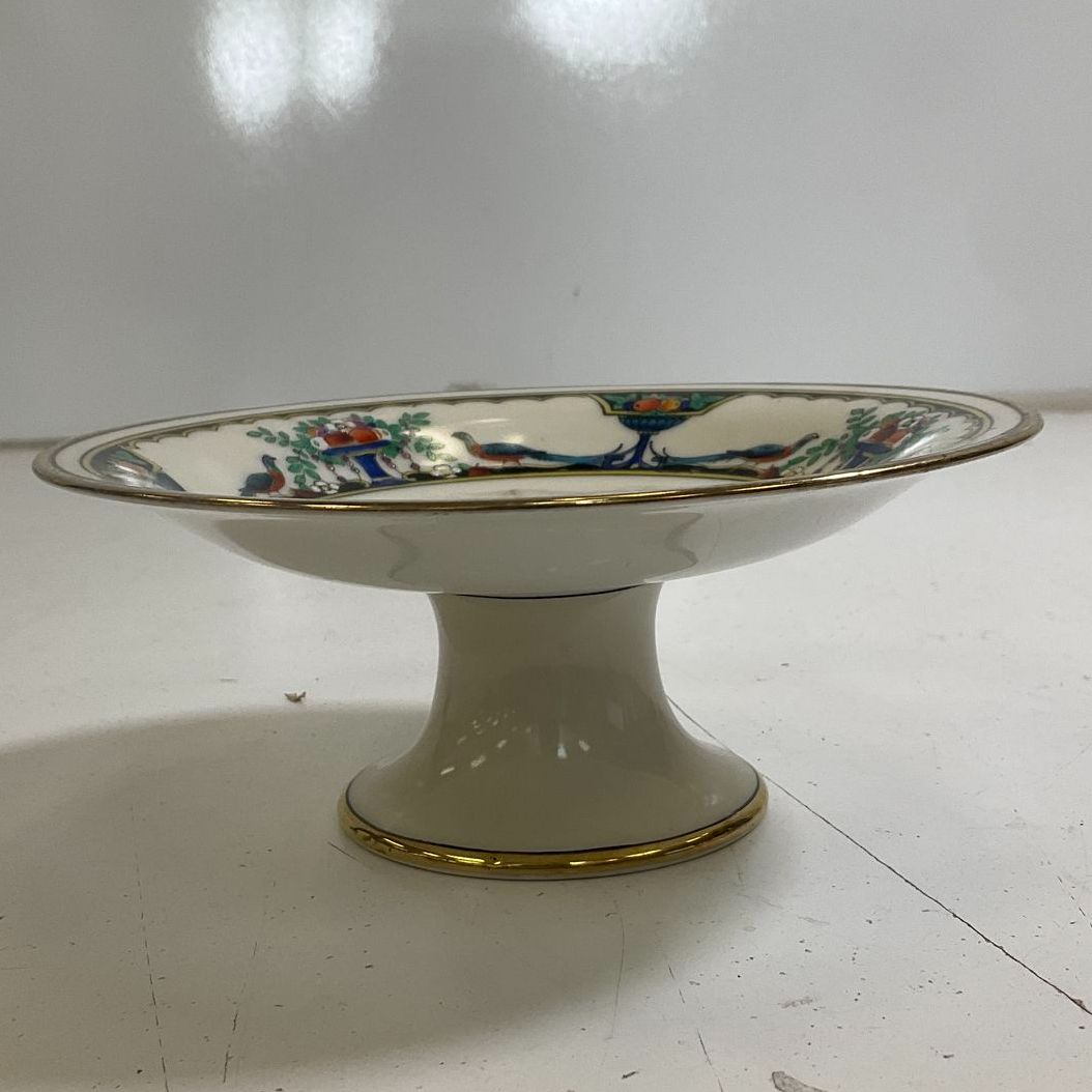 Vintage Noritake Pedestal Plate Hand Painted Birds Gold Trim 7" Made in Japan