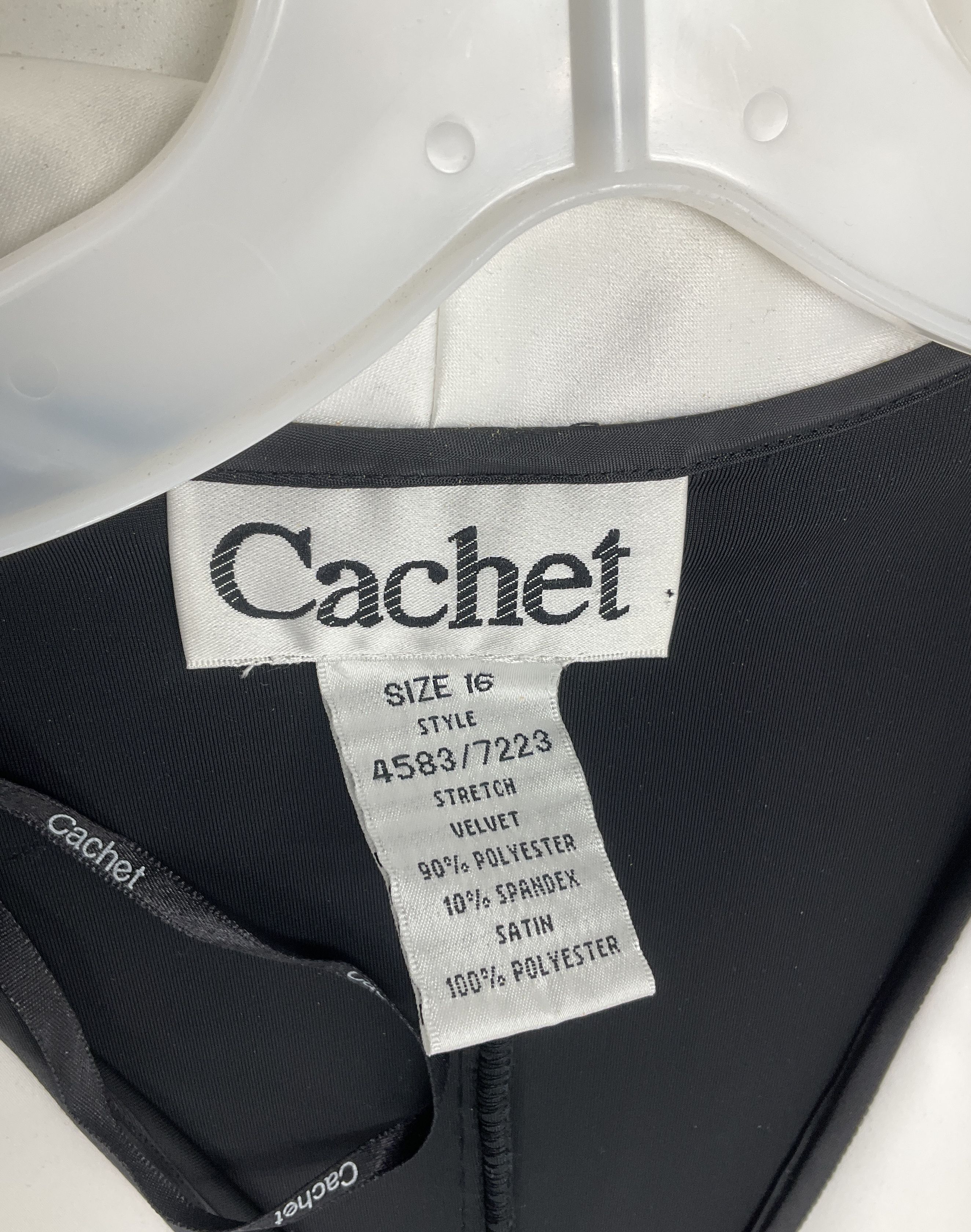Cache Black Stretch Velvet Tuxedo Maxi Dress White Satin Trim Size 16 Vintage