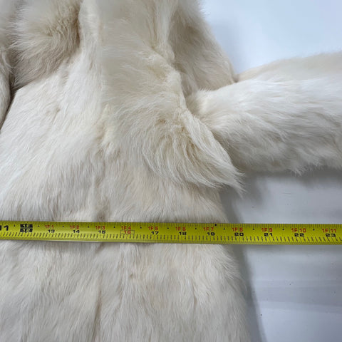 Vintage 70s 80s Rabbit Fur Coat Fox Fur Trim Full Length Winter Jacket