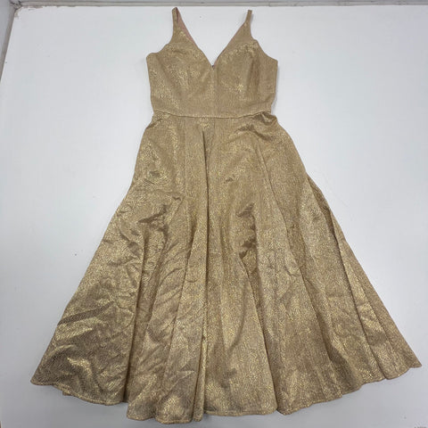 NWT Dress the Population Gold Metallic V-Neck A-Line Party Dress Women's Size M