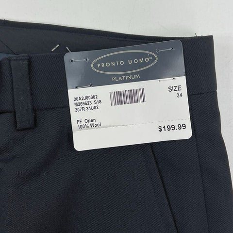 NWT Lot of 2 Pronto Uomo Platinum Black 100% Wool Dress Pants Men's Size 34