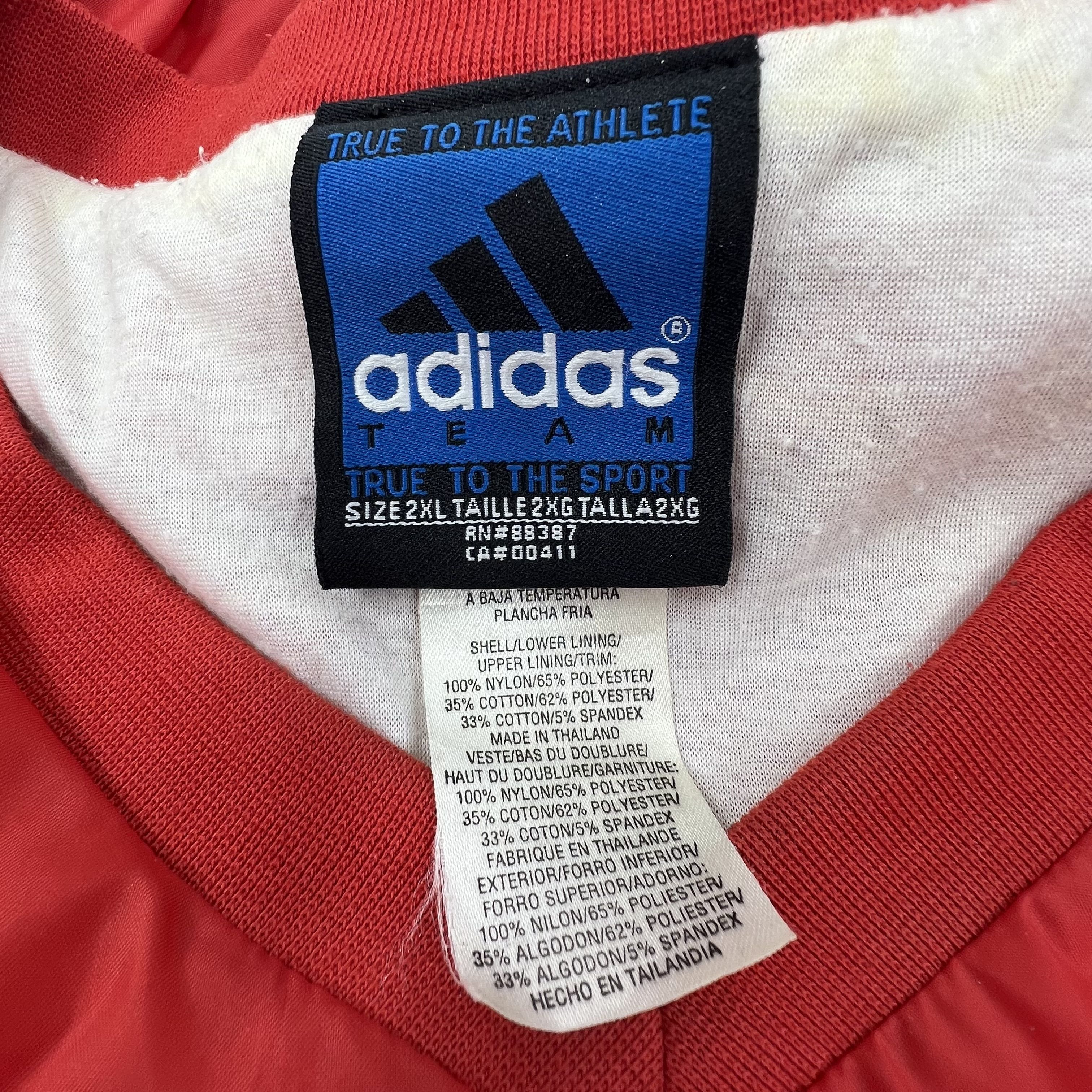 Vintage 90s adidas Red Team V-Neck Nylon Pullover Windbreaker Mens 2XL