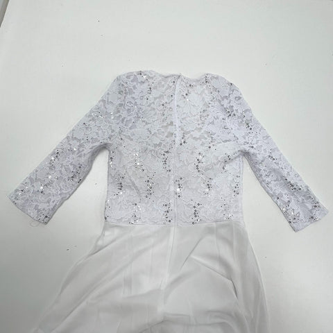 La Scala White Sequin Lace Bodice Rhinestone Formal Gown Dress Women's M