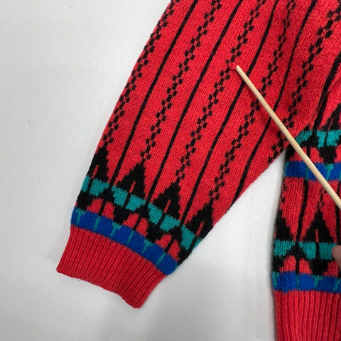 Vintage 80s Pepe Red Aztec Geometric Pattern Coogi Style Crewneck Sweater Sz S
