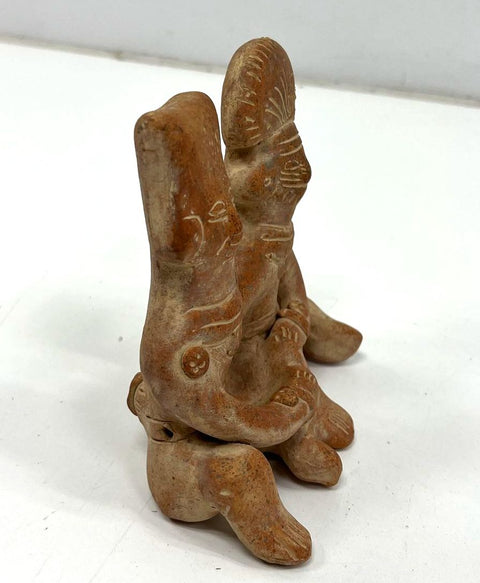 Vintage Pre-Columbian Style Terracotta Figurine Seated Couple Sculpture 4.5"W