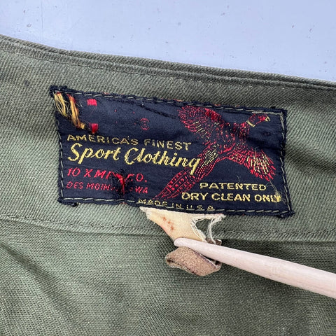 Vintage 70s 10-X Mfg Co Green Padded Shooting Field Coat Jacket Men's