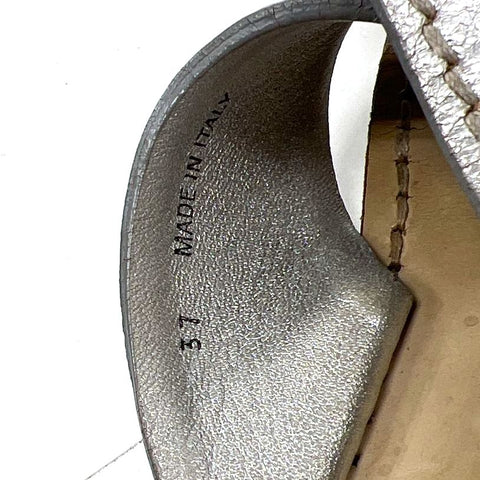 Prada Metallic Silver Leather Criss Cross Platform Slide Sandals Size 37