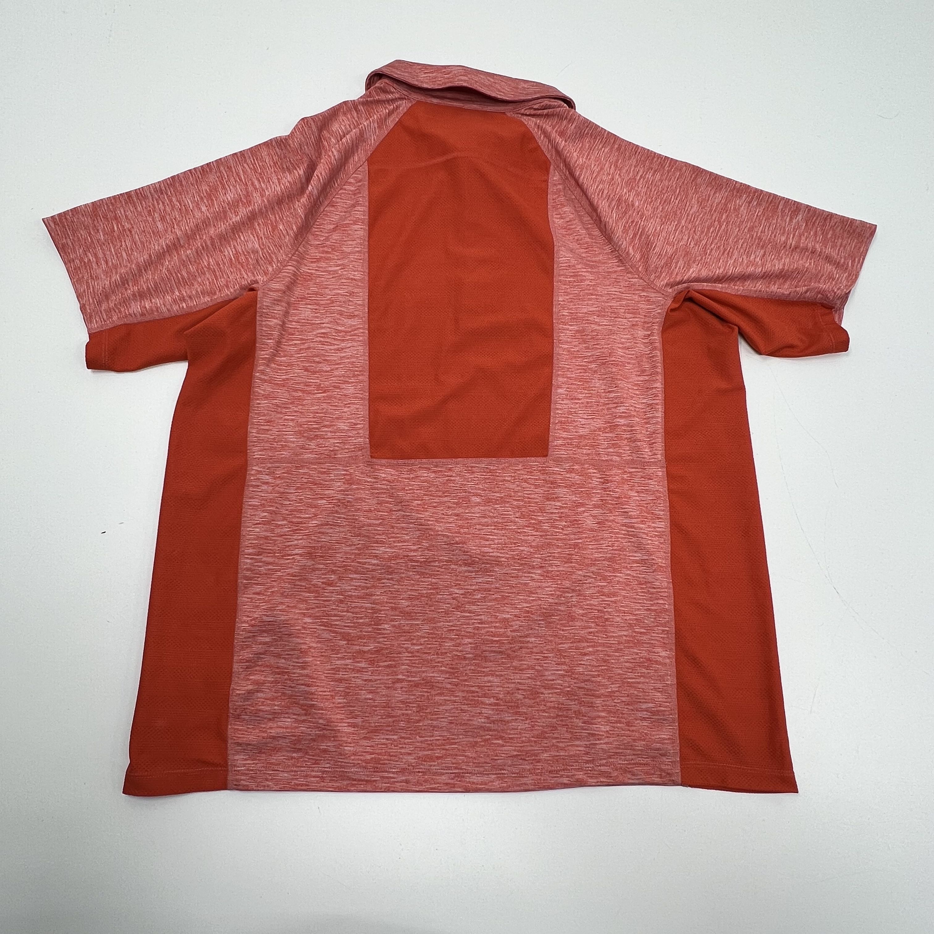 Two Duluth Mens Blue Orange Heather Polo Short Sleeve Performance Shirts LG