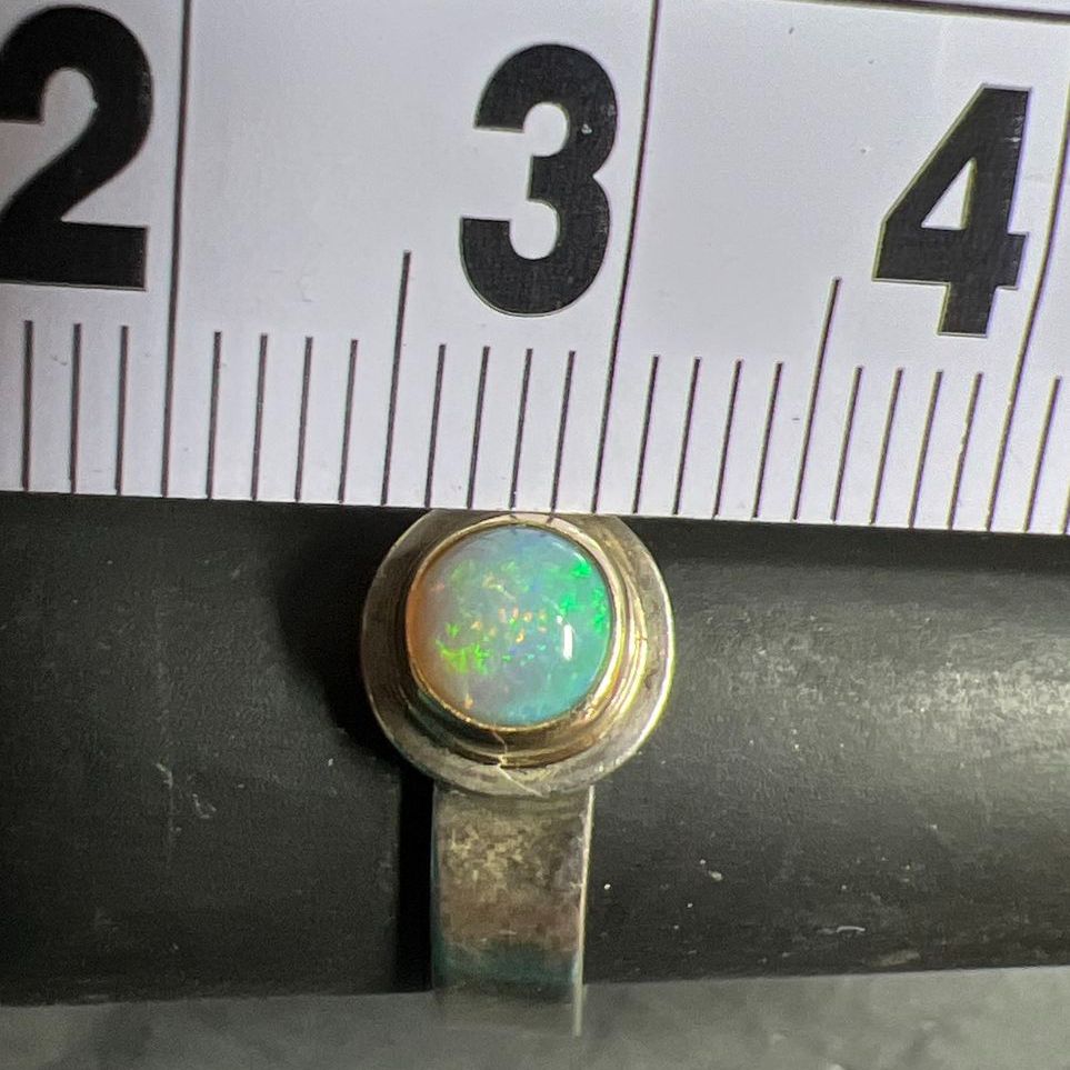 Sterling Silver & 14K Accent Round Opal Ring Size 6 2.69g