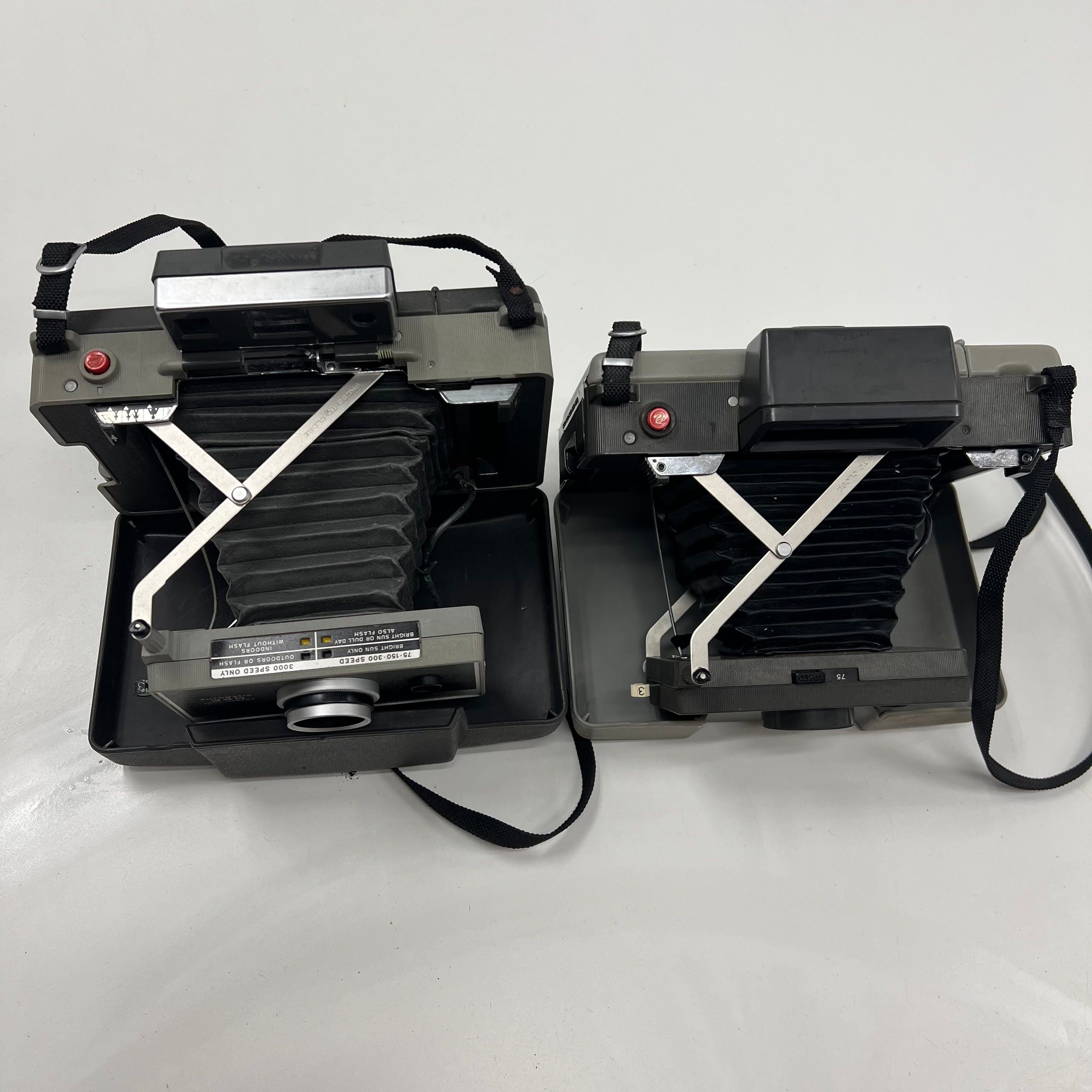 Lot of Two Vintage Polaroid Cameras Land Camera 340 210 Foldable Case Strap