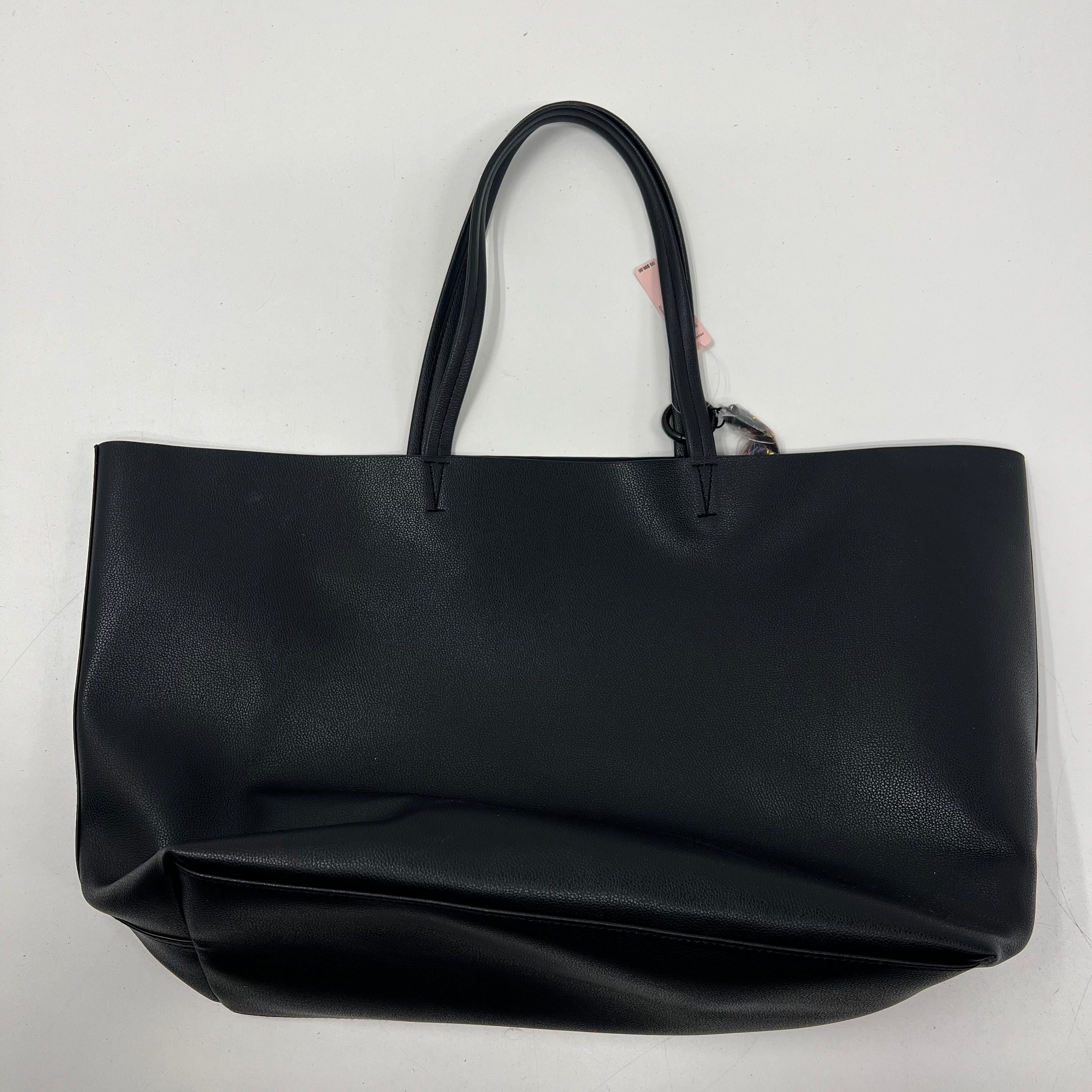 NWT Victoria Secret Large Tote Black Faux Leather Tinsel Tassel $99