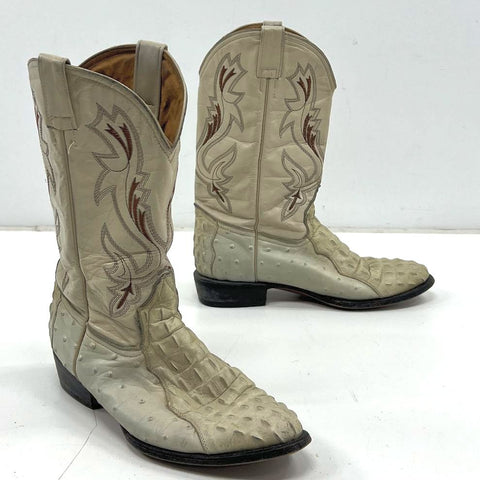Jugo Boots Hornback Caiman Ostrich Quill Western Cowboy Boots Mens Size 9.5