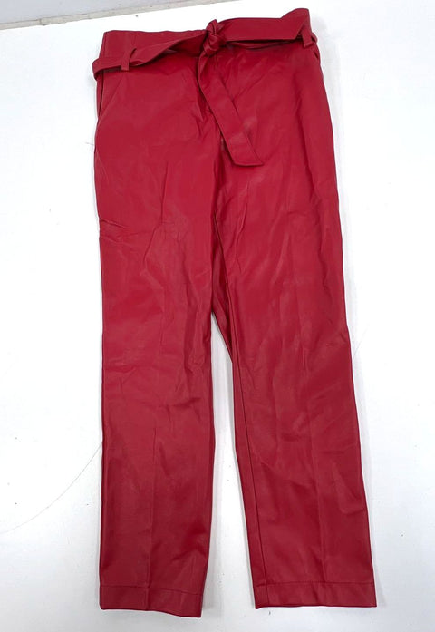 NWT NY&C Red Faux Leather Tie Neck Pant Suit Set Women's M Top 10 Pants