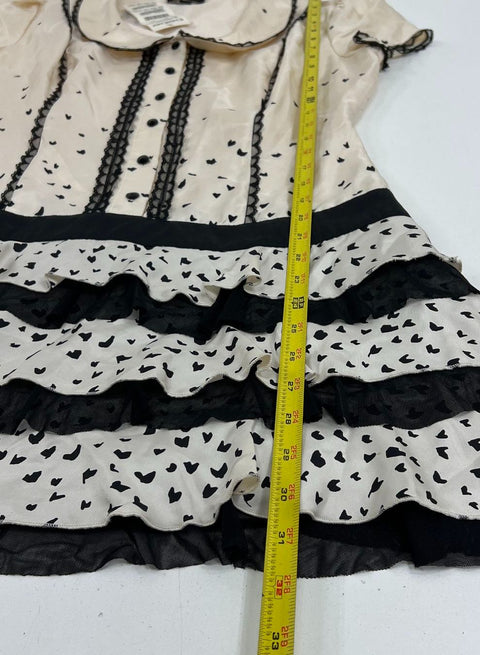 Bebe NWT Franki Pristine Cream Heart Print Silk Lace Collar Dress Women's S