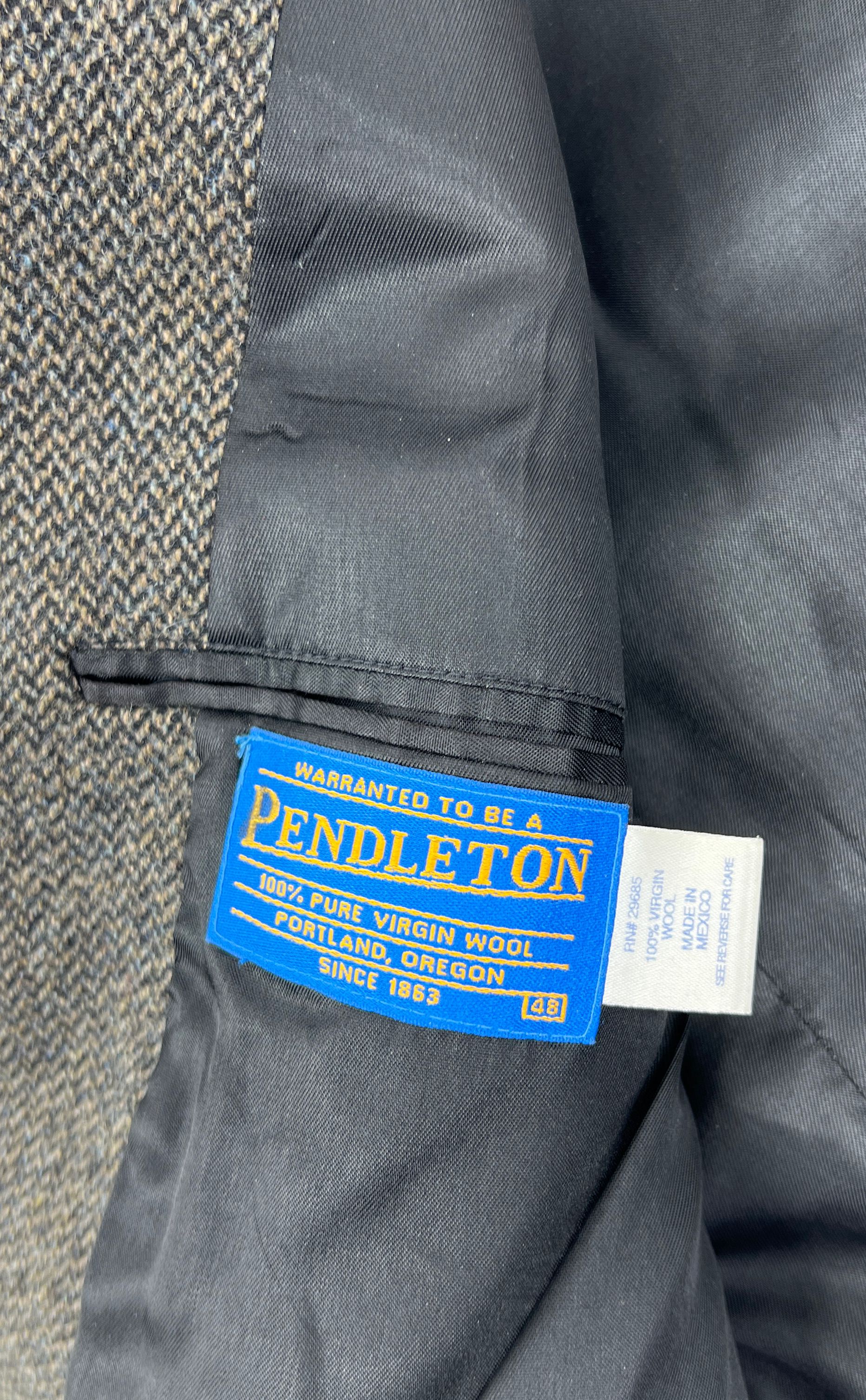 Men's Pendleton Western Brown Herringbone Wool Blazer Elbow Patches - Size 48