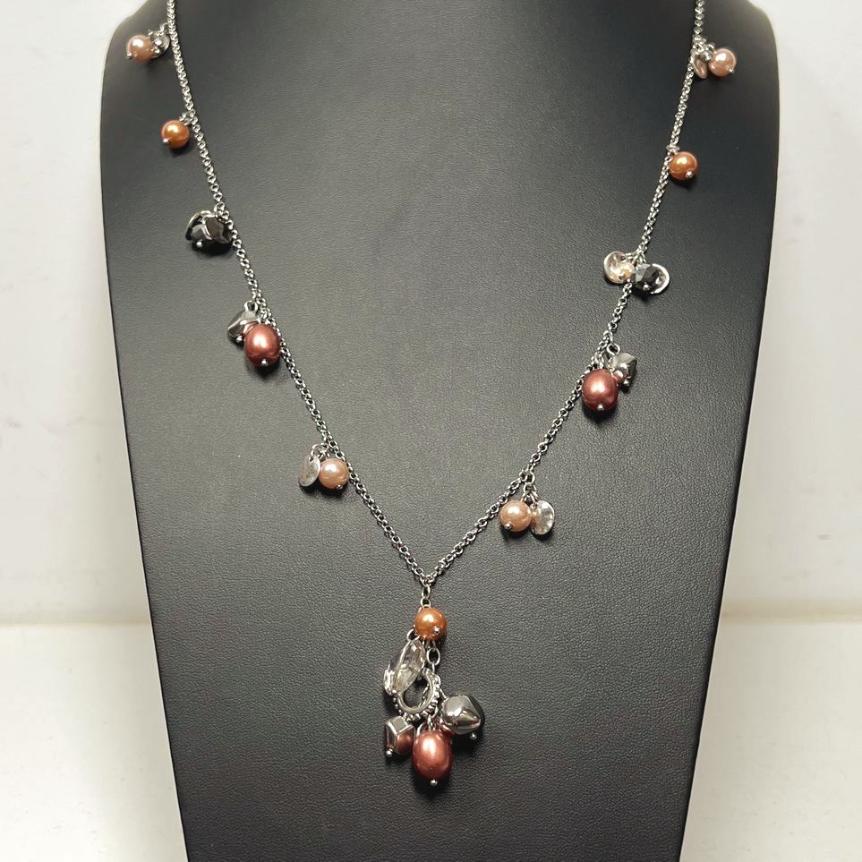 Chico's Pink Faux Pearl Silver tone Necklace