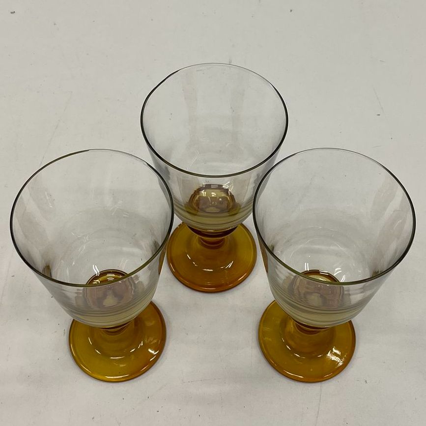 Vintage 70s Libbey Tawny Accent Amber Water Goblets Glasses Lot of 3 USA