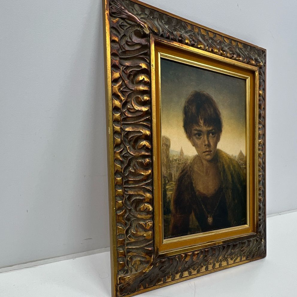 Vintage Joseph Wallace King Vinciata Framed Print of Boy Claudio Gold Tone Frame