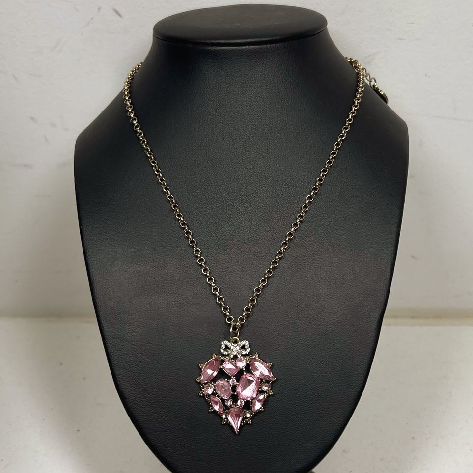Betsey Johnson Pink Rhinestone Heart Pendant Necklace