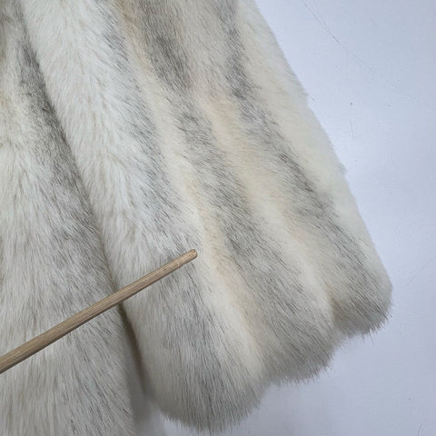 Vintage 70s Avec Tu White Gray Striped Glenoit Faux Fur Coat Jacket Women's
