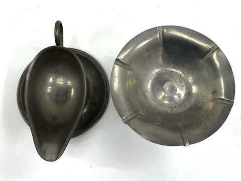 Vintage Pewter 12 Piece Lot Goblets Creamer Sugar Gravy Boat Compote Basket