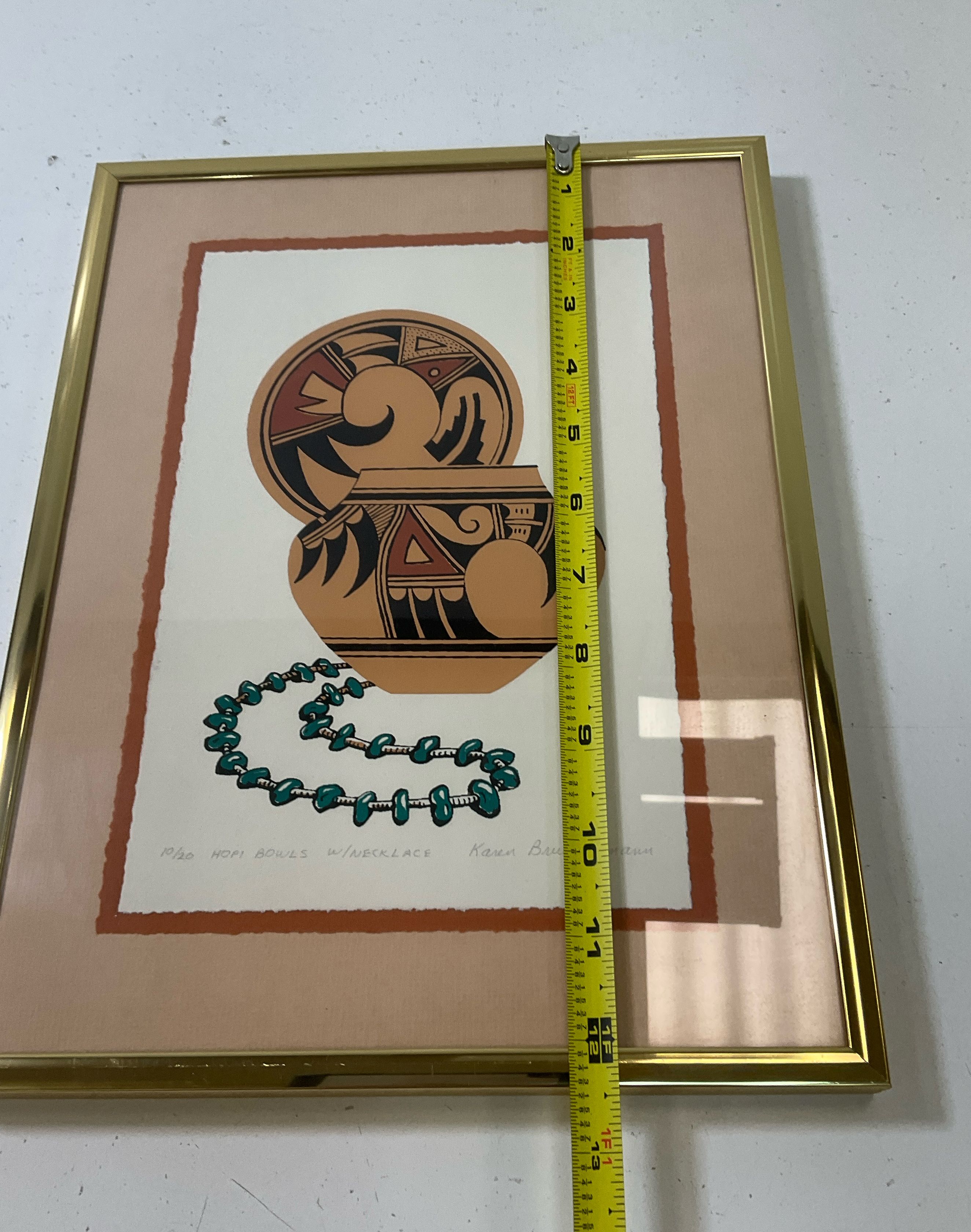 Karen Brueggemann Framed & Matted Signed Numbered Prints Hopi Bowls Pair 9x12