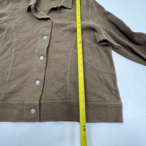 Wrap London Brown Ribbed Cotton Snap Front Jacket Cardigan Women's Size 16