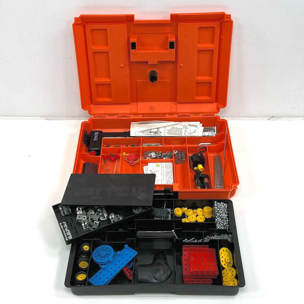 Remco Steel Tec Construction Kit In Orange Plastic Case C1993 & Small Black Case