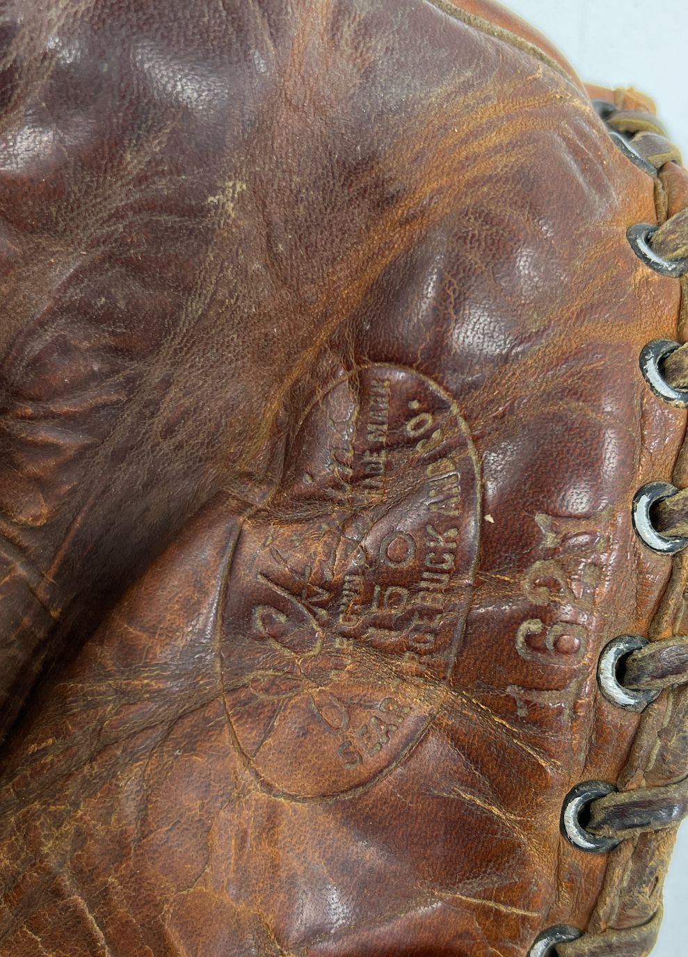 Collectible Vintage JC Higgins 1621 Leather Baseball Catcher Glove Mitt w/Button