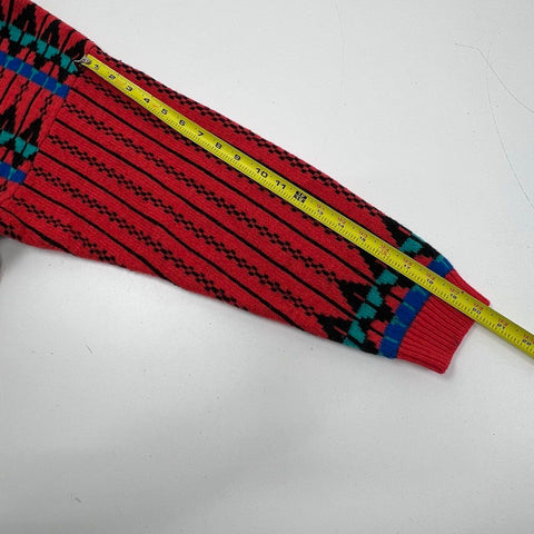 Vintage 80s Pepe Red Aztec Geometric Pattern Coogi Style Crewneck Sweater Sz S