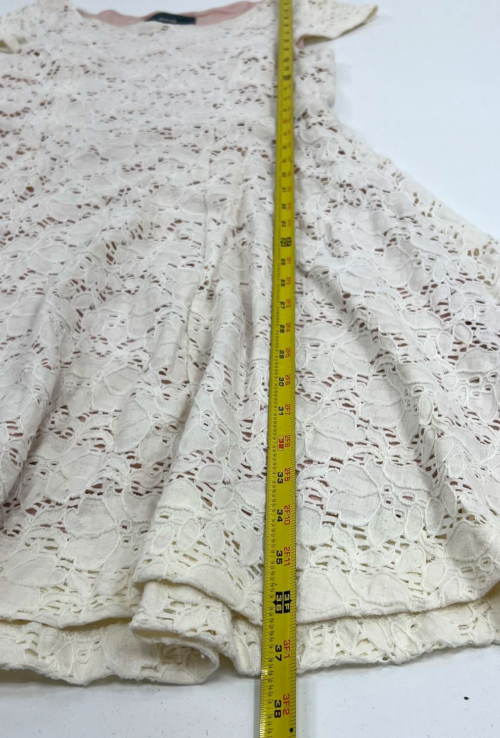 Women's Maeve by Anthro Cream Lace Pink Lining Cap Sleeve Dress - Size Small