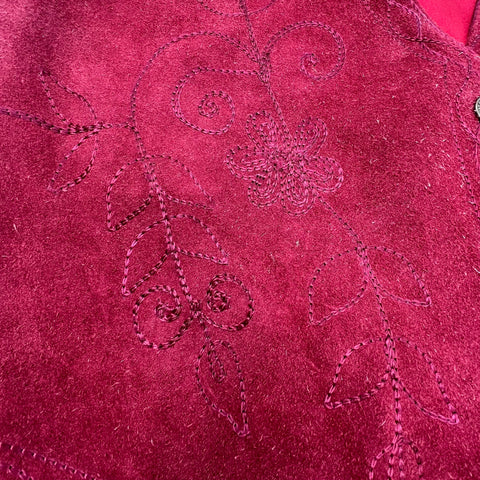 Vintage 90s Katch Me Burgundy Suede Leather Embroidered Western Vest Women's XL