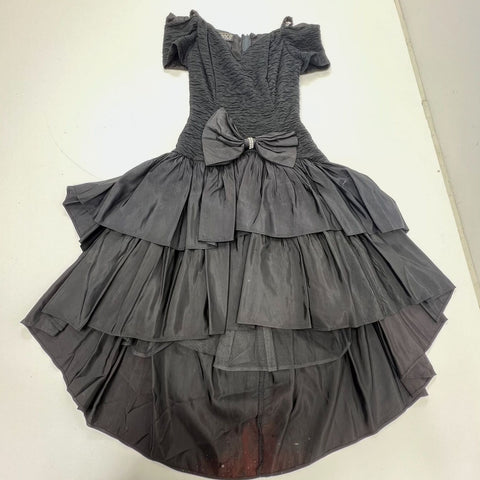 Vintage 80s Nuance Prom Party Dress Smocked High Low Ruffle Off Shoulder Bow