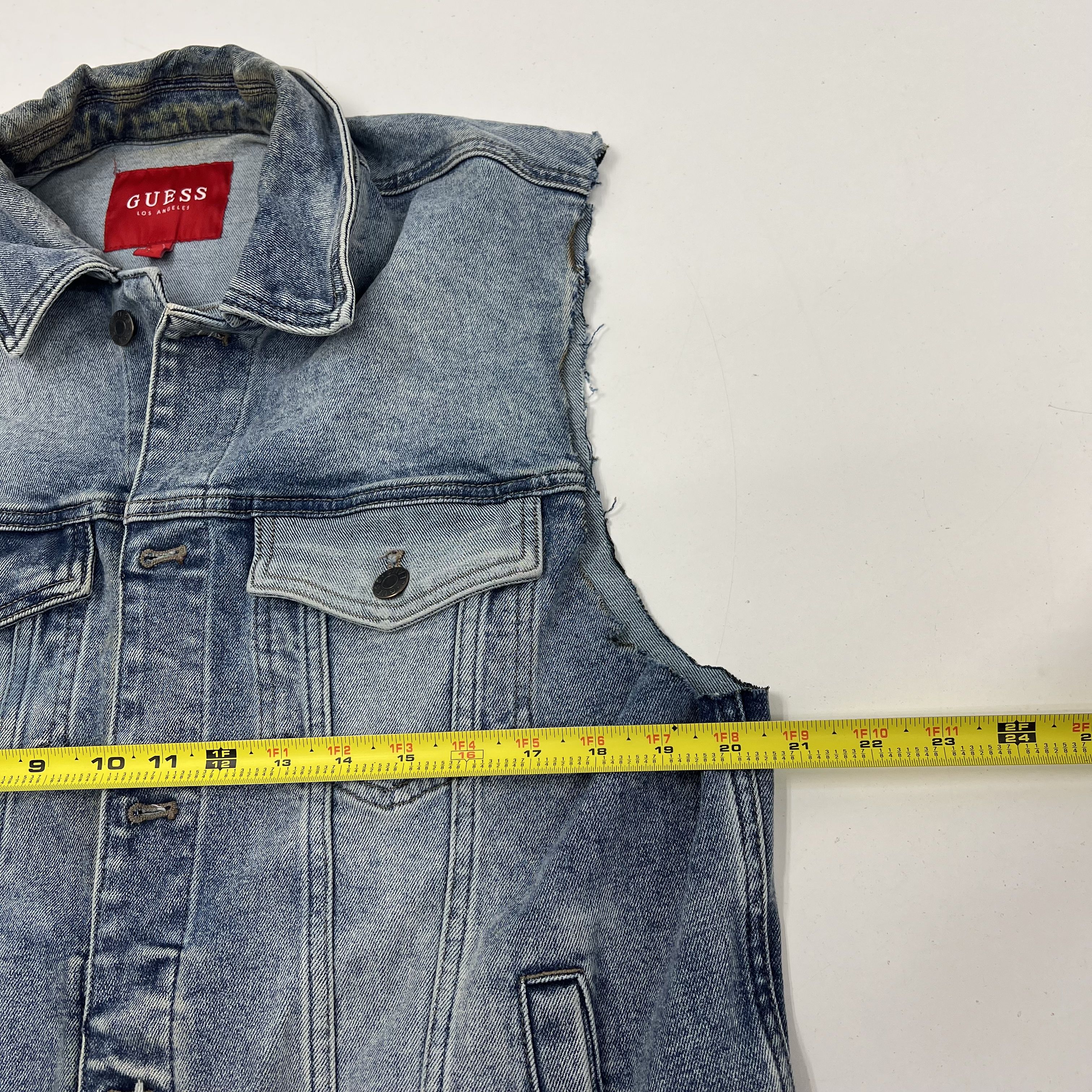 Guess Light Blue Acid Wash Trucker Cut Off Denim Vest Men's Size L