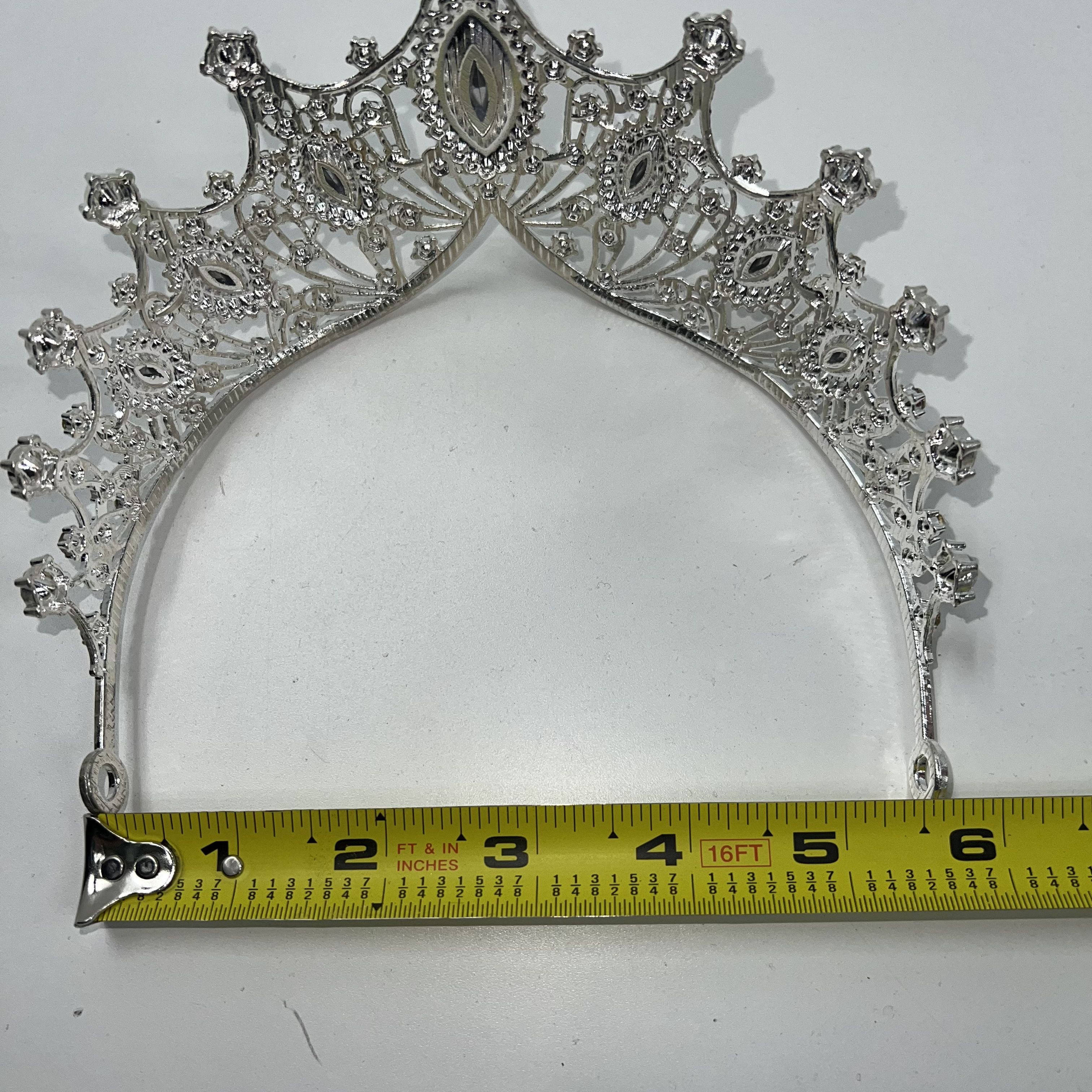 Rhinestone Baroque Bling Tiara Crown Headpiece Silver Tone