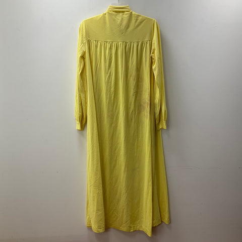 OLGA Women's Yellow Nylon Pussy Bow Loungewear Nightgown Long Sleeve S Vintage