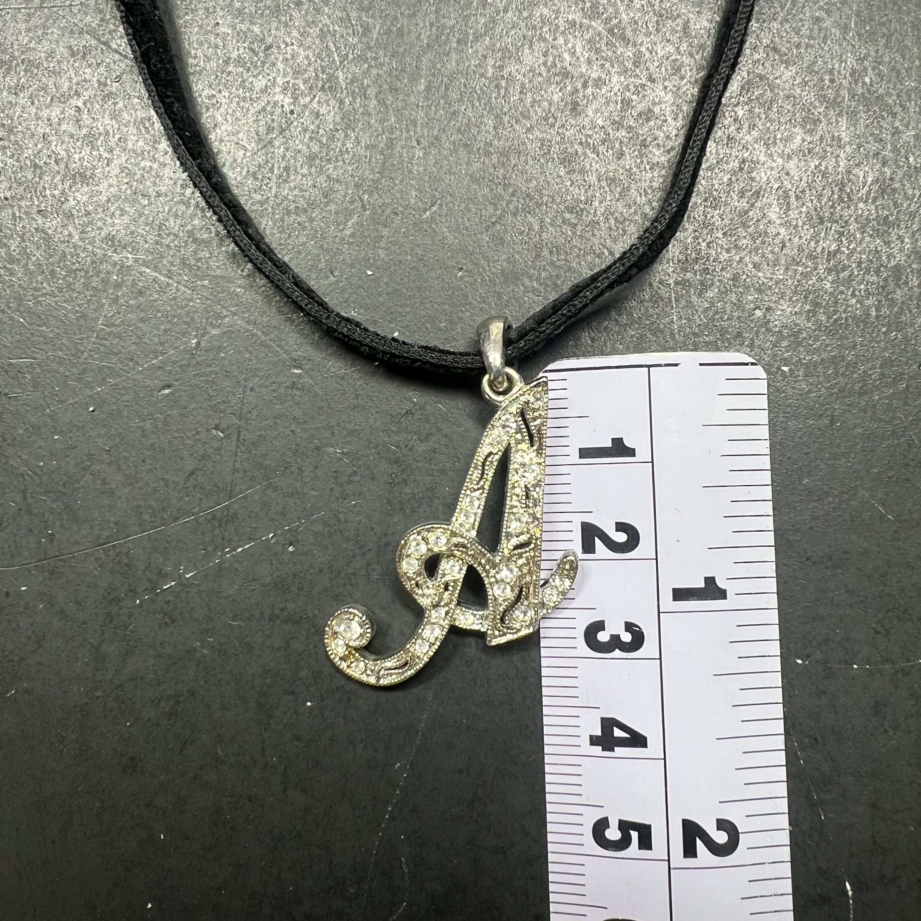 Vintage Monet Black Suede Choker Necklace Initial Letter Cursive A Pendant