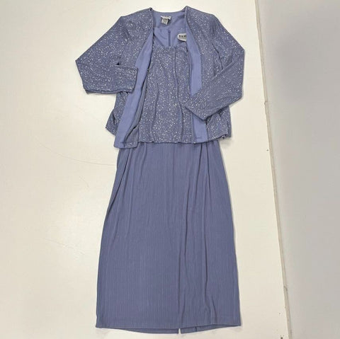 Vintage R&M Richards Periwinkle Sparkle 2-Piece Dress & Jacket Set Sz 16