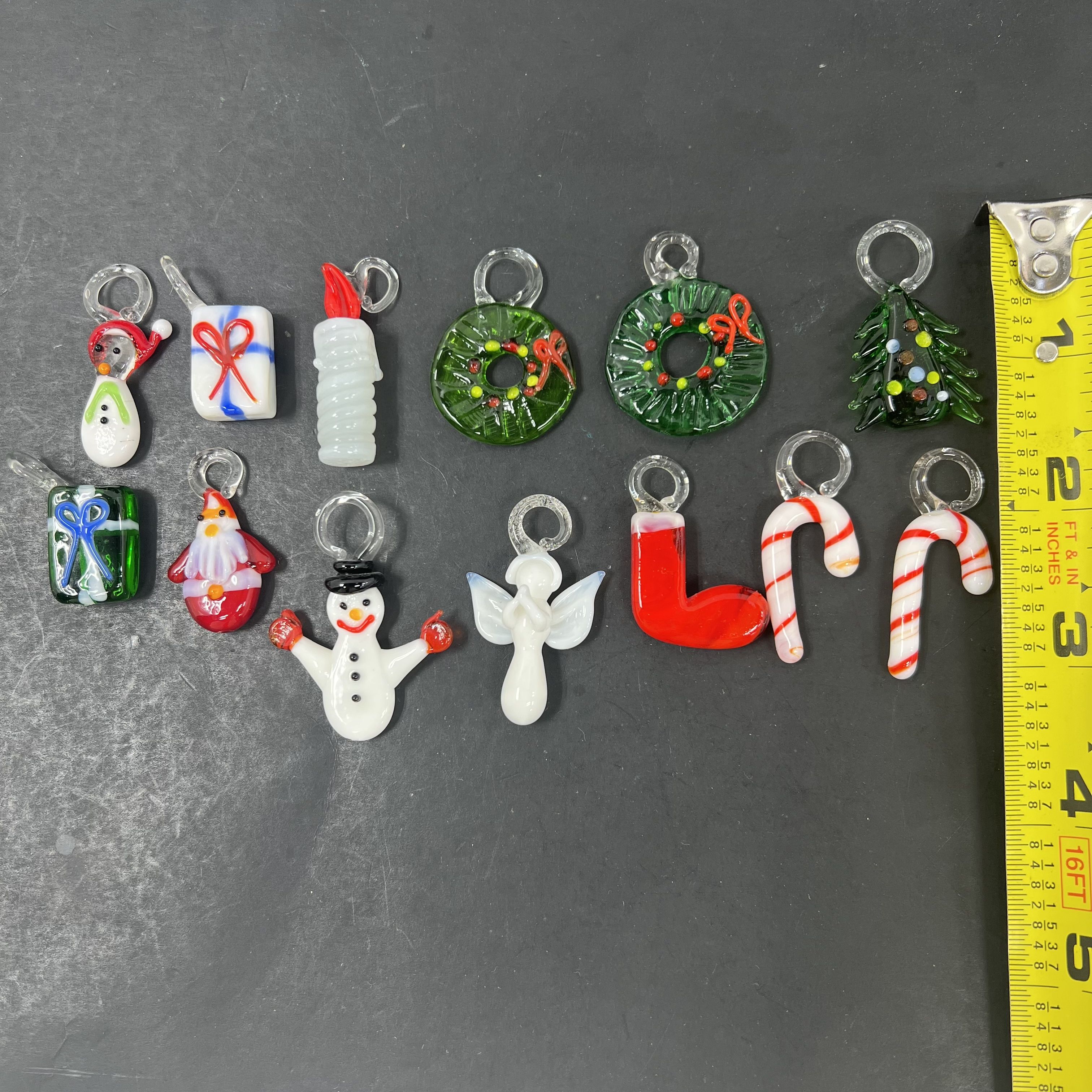 Hand Blown 13 Mini Ornaments Glass with Christmas Tree Art Glass Stand