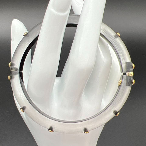 Alexis Bittar Signed Gray Lucite Rhinestone Studded Hinged Bangle Bracelet 6.75"