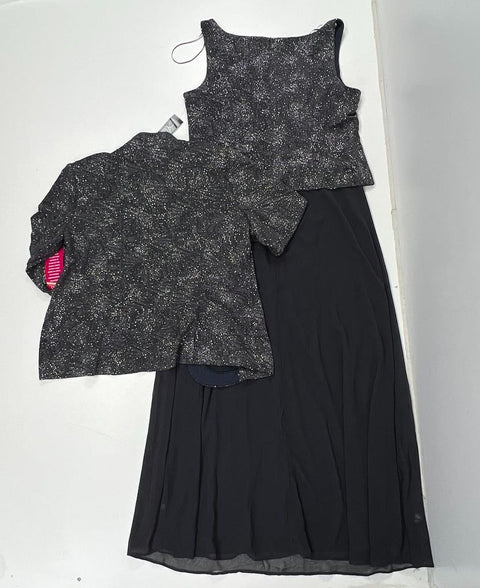 NWT Alex Evenings Gray Glitter 2 Piece Jacket Maxi Dress Gown Women's 18