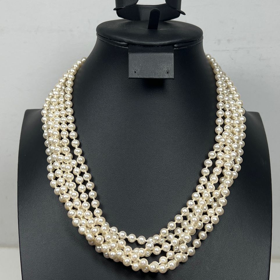 Faux Pearl Multistrand Necklace Costume Jewelry