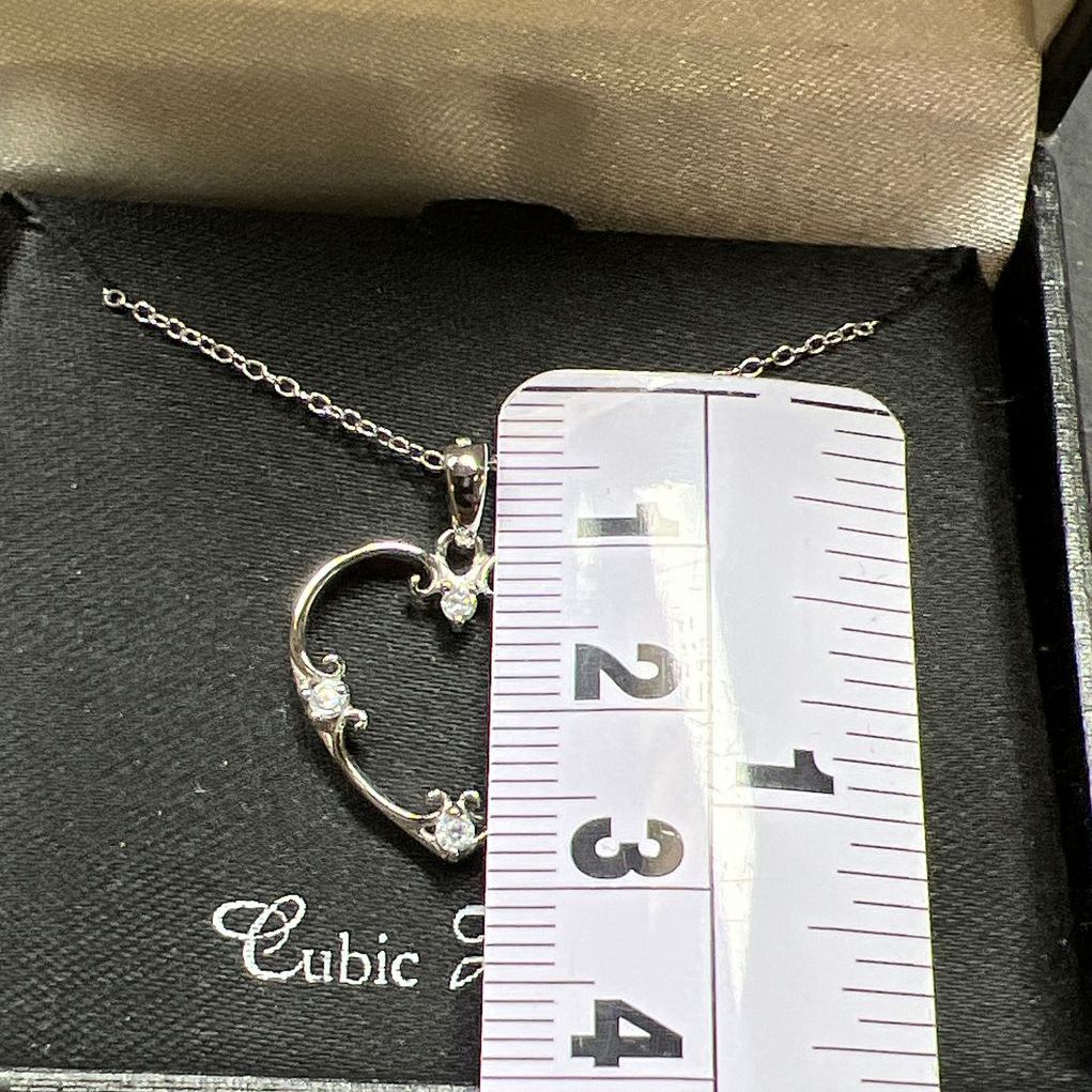 Sterling Silver Cubic Zirconia Heart Necklace NIB